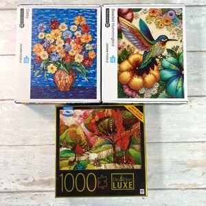 Floral and Hummingbird Jigsaw Puzzles || Lot of 3 - 1,000 Piece puzzles